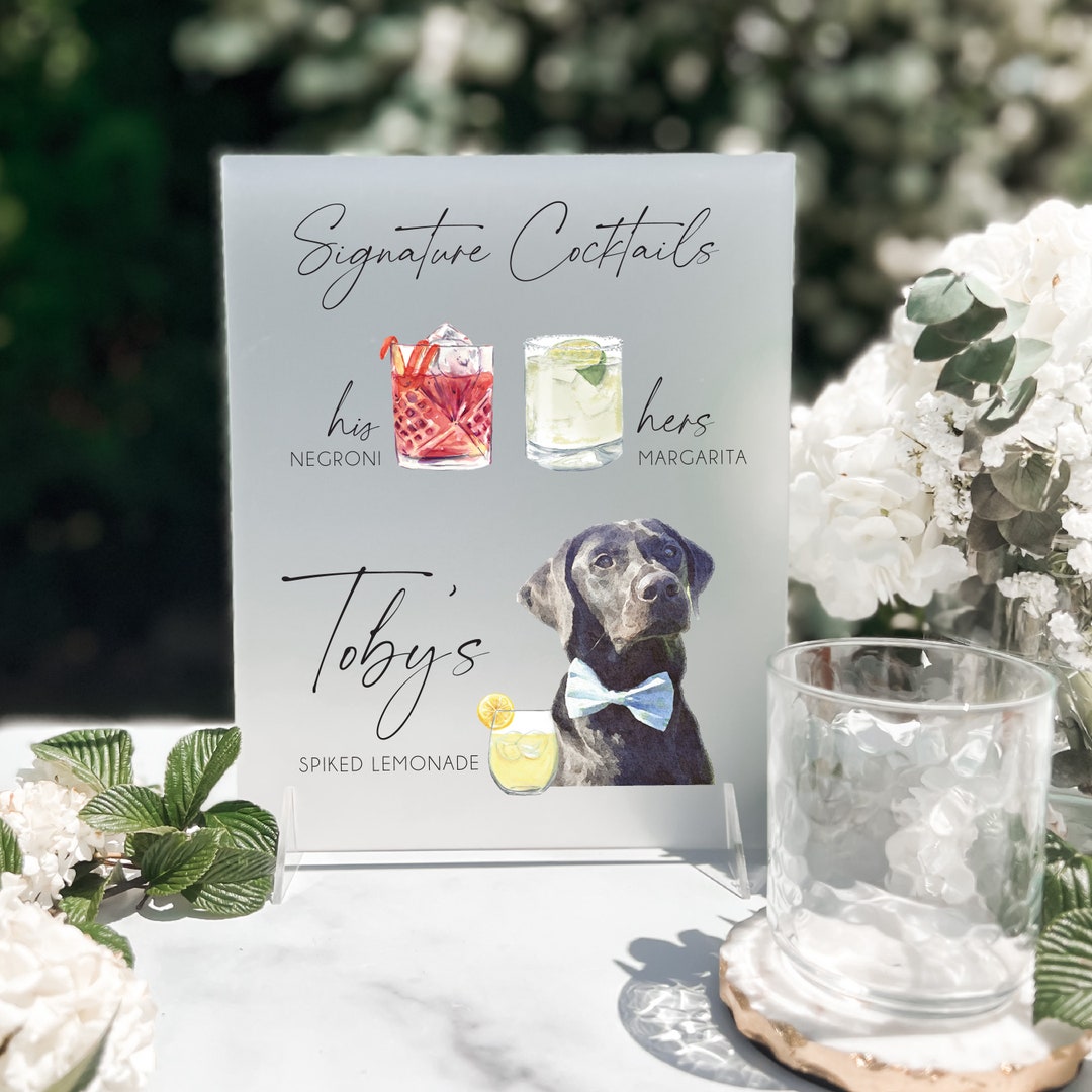 Dog Signature Cocktails Acrylic Sign, Two Dog Signature Drink Bar Menu