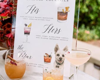 Pet Wedding Bar Sign, Custom Dog Portrait Cocktail Menu (Multiple Sizes)