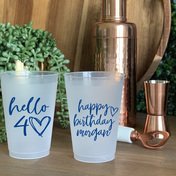 Hello 40 Party Cups, Happy 40th Birthday Frosted Cups, Personalized