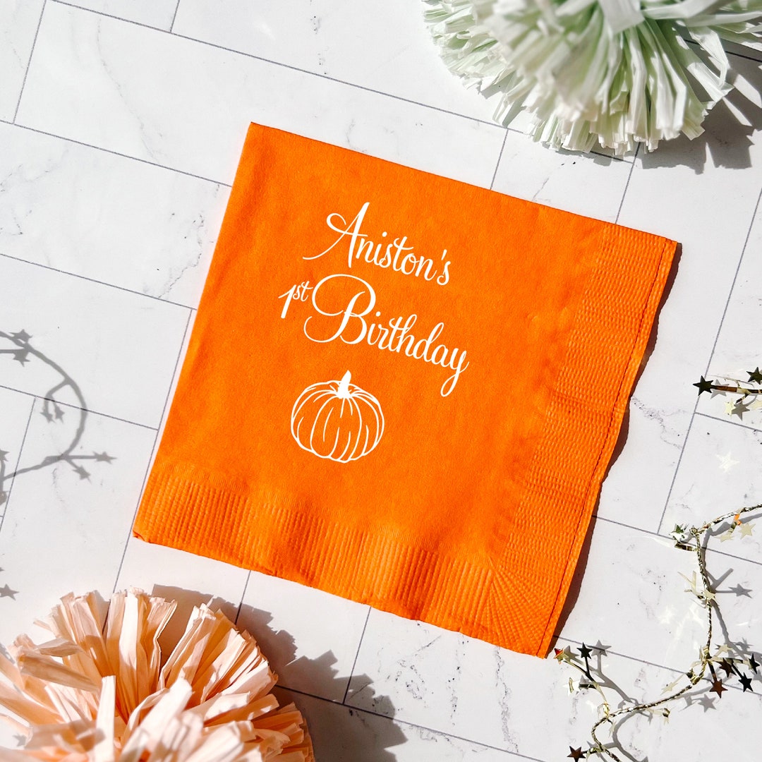 Pumpkin First Birthday Personalized Napkins, Birthday Napkins, Party
