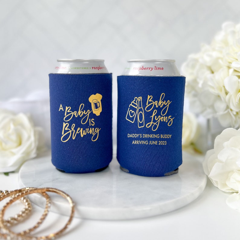 A Baby is Brewing Can Cooler Party Favor, Babies and Brews Baby Shower, BBQ Baby Shower, Baby Shower Favor, Welcome Baby image 1