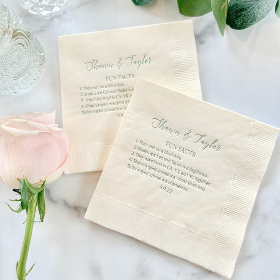 Fun Facts Personalized Wedding Napkins Bridal Shower Rehearsal