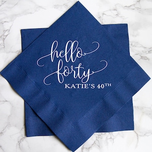 Hello Forty Personalized Birthday Napkins, 40th Birthday Napkins