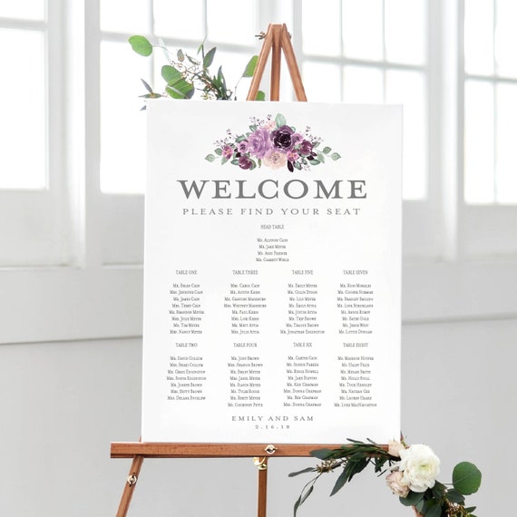 INSTANT DOWNLOAD Seating Chart - Purple Wedding - Emily Wedding Collection - Editable Seating Chart Instant Templett Il_570xn