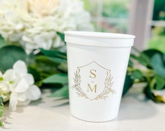 Romantic Wedding Crest Personalized Stadium Plastic Cups - Engagement Party Favor -  - Wedding Favor