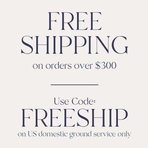 a promotional message for a free shipping offer on orders over $300. It states that the offer applies to US domestic ground service only. The text is in a large font and is centrally placed in the image.