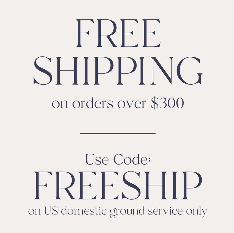 a promotional message for a free shipping offer on orders over $300. It states that the offer applies to US domestic ground service only. The text is in a large font and is centrally placed in the image.
