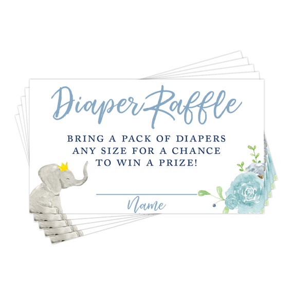 Diaper Raffle Insert - 2 x 3.5 Baby Shower Card Insert - Little Prince Baby Shower Printable - Elephant Baby Shower Il_570xn