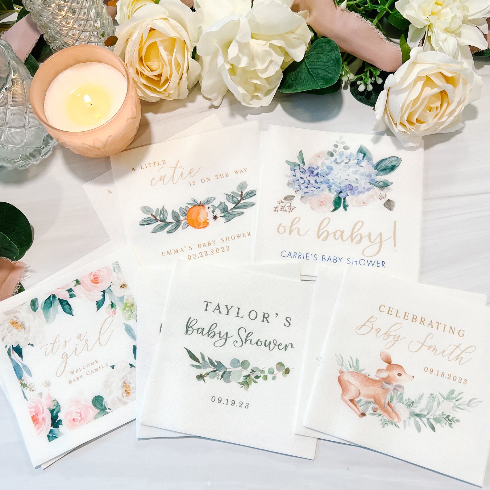 Pink Floral Baby Shower Napkins Personalized Napkins Custom Etsy