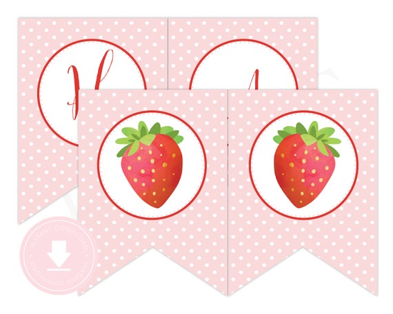 Instantaneous Down load Strawberry Joyful Birthday Banner image regarding Strawberry Printable referred to as Instantaneous Down load Strawberry Delighted Birthday Banner