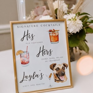 Dog Signature Cocktail Sign: Custom Pet Portrait Wedding Bar Menu