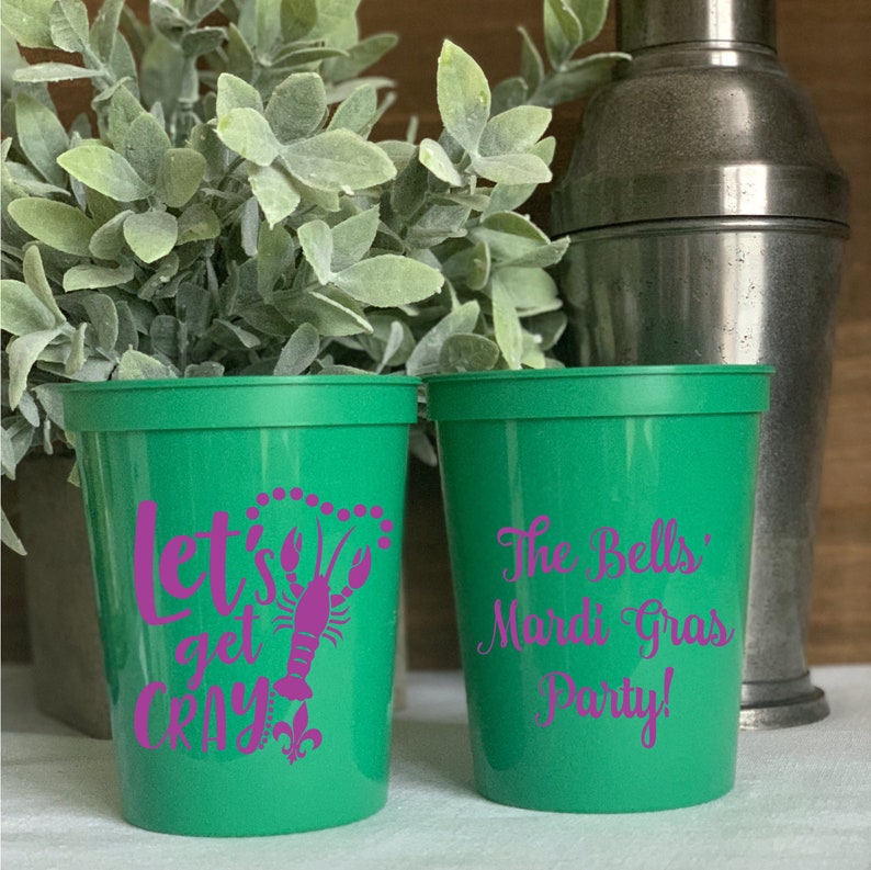 Mardi Gras Cup New Orleans Cup Fat Tuesday Cup NOLA Wedding Let/'s Get Cray Mardi Gras Personalized Stadium Cup NOLA Bach