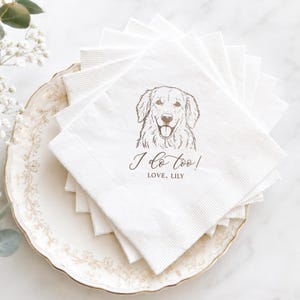Pet Wedding Napkins with Dog Breed Design, Personalized Foil Cocktail Party Napkins for Weddings