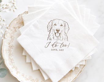 Pet Wedding Napkins with Dog Breed Design, Personalized Foil Cocktail Party Napkins for Weddings
