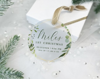Baby Christmas Ornament: Personalized First Holiday (Birth Stats)