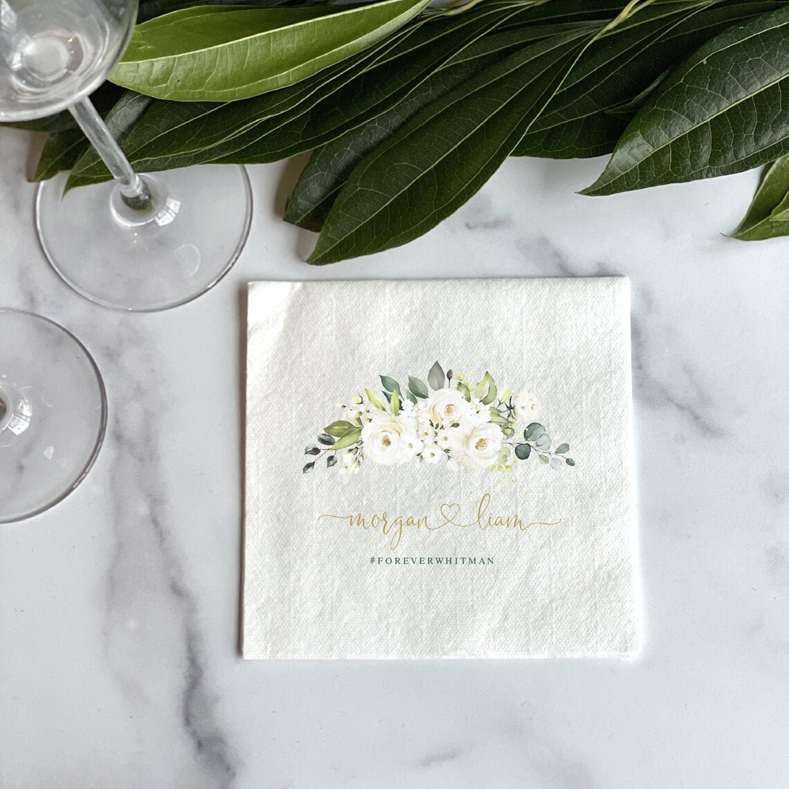 White Floral Wedding Napkins Bridal Shower Napkins Etsy