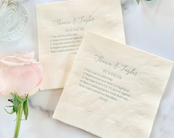 Wedding Napkins: Custom Couple Fun Facts - Gold or Matte Foil