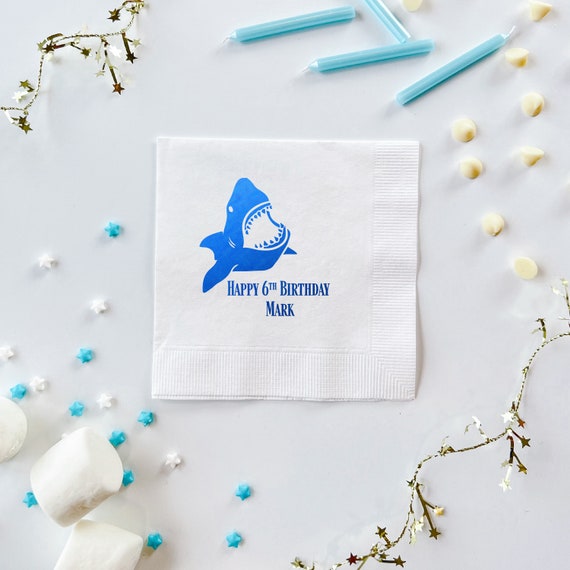 Shark Birthday Personalized Napkins - First Birthday - Shark Birthday Napkins, Boy Birthday Napkins Il_570xn