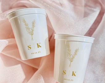 Modern Initials Wedding Personalized Stadium Plastic Cups - Engagement Party Favor -  - Wedding Favor