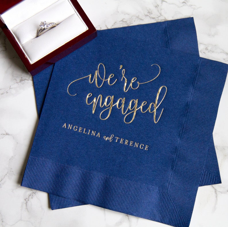 We're Engaged Personalized Napkins Engagement Party Etsy
