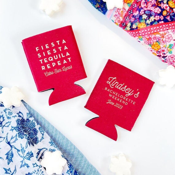 Fiesta Siesta Tequila Repeat Bachelorette Can Cooler, Personalized Bach Bash Can Cooler, Fiesta Can Holder, Bachelorette Party Favor Il_570xn