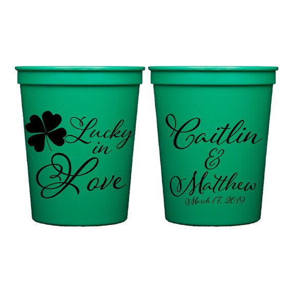 Lucky in Love - St. Patrick's Day Personalized Stadium Plastic Cups - St. Pattys Day Stadium Cup, Shamrock, Irish Wedding, Irish Party Favor Il_570xn