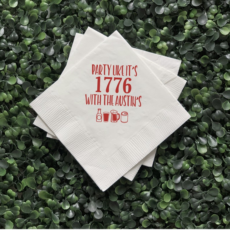 July 4th Napkins Personalized 4th of July Napkin Party Like It/'s 1776 July 4th Cocktails -Custom Party Napkins