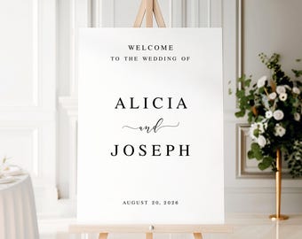 Editable Wedding Welcome Sign, Elegant Minimalist Template, Personalized Ceremony Decor