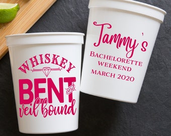 Whiskey Bent and Veil BoundBachelorette Personalized Stadium Plastic Cups - Bachelorette Party - Bachelorette Weekend - Nashville Bach