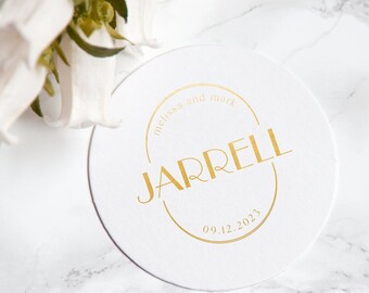 Modern Monogram Wedding Reception Coasters, Foil Stamped Coasters, Bridal Shower Drink Coaster, Rehearsal Dinner, Engagement Party