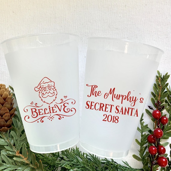 Secret Santa Christmas Party Cups, Shatterproof Holiday Cocktails, Personalized Christmas Cup Il_570xn