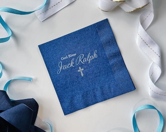 Personalized Christening Napkins: Foil Printed, Custom Baptism Favor