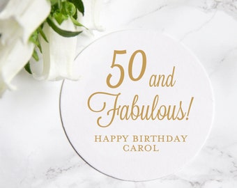 50 and Fabulous Birthday Personalized Coasters