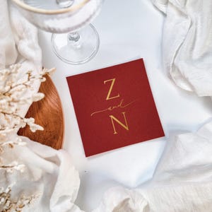 Minimal Initial Wedding Napkins, Personalized Uncoined Cocktail Napkins image 3