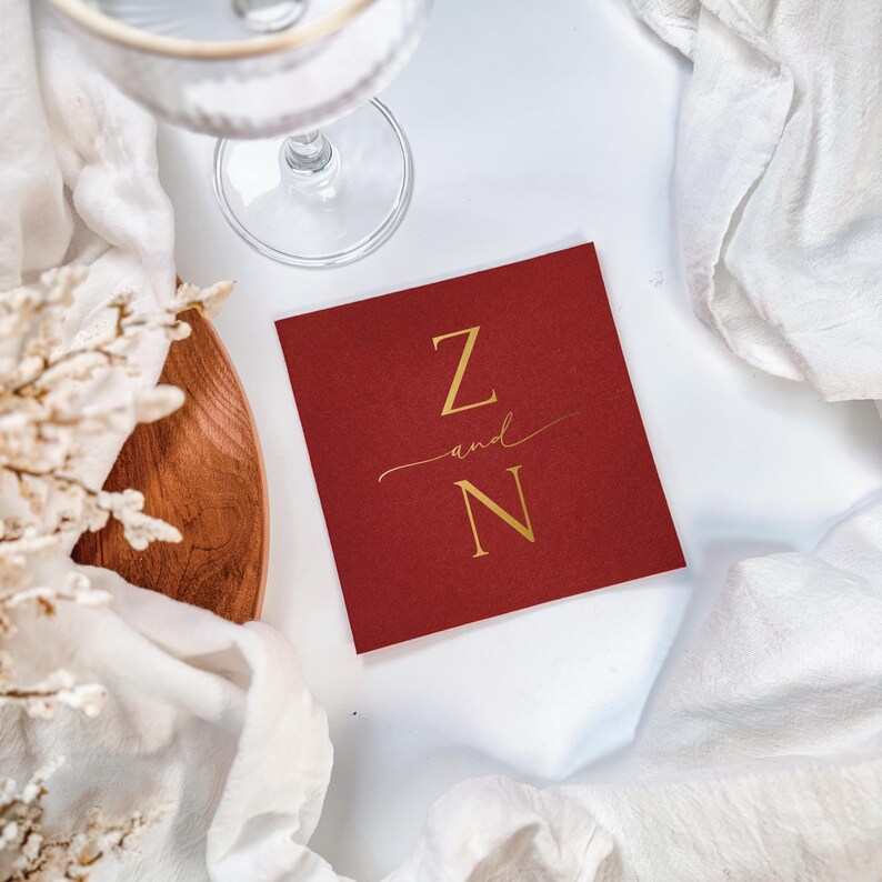 Minimal Initial Wedding Napkins, Personalized Uncoined Cocktail Napkins image 3