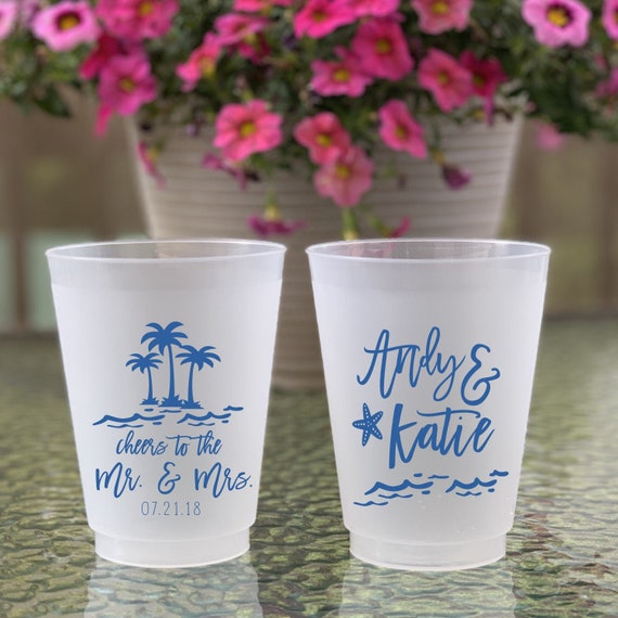 Beach Frosted Wedding Cups, Modern Wedding Cups, Fancy Elegant