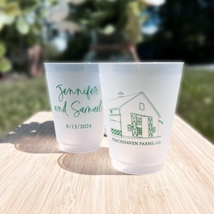 Custom Illustrated Venue Frosted Wedding Cups, Modern Wedding Cups, Custom Venue Wedding, Custom Wedding Cups, Venue Frosted Cups