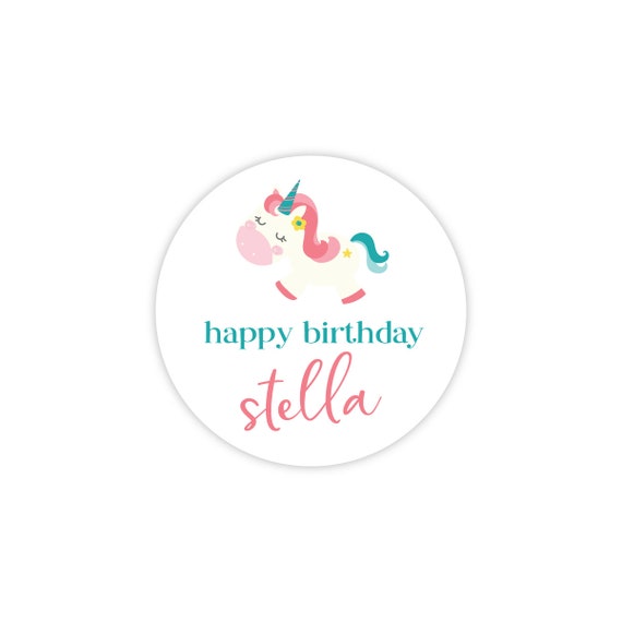 Unicorn Personalized Party Stickers, Kids Party Stickers (Printable Party Circles, 2 inch stickers) Il_570xn