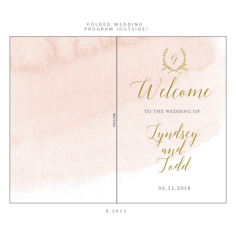 Printed Folded or Flat Blush Wedding Program The Lyndsey Wedding Collection Modern Blush Wedding Ceremony Cards Blush