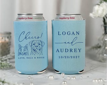 Custom Pet Portrait Wedding Can Coolers, Personalized Drink Sleeves, Event Favors