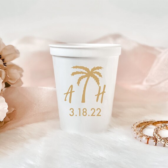 Palm Tree Wedding Personalized Stadium Plastic Cups Engagement Party Favor Wedding Favor