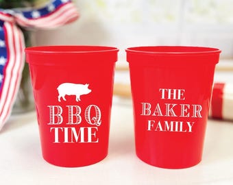Personalized BBQ Stadium Cups - Custom Family Party Drinkware