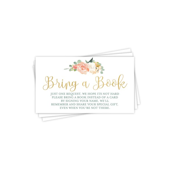 Peach and Cream Bring a Book Insert - 2x3.5 Baby Shower Card Insert - Spring Baby Shower Printable, Books for Baby Card Il_570xn