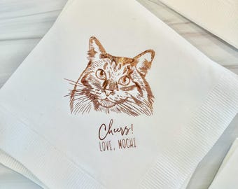 Custom Illustrated Cat Napkins - Foil Printed for Weddings & Parties