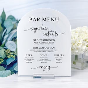 Wedding Acrylic Bar Menu Sign, Custom Text (Tabletop, No Vinyl)