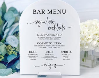 Wedding Acrylic Bar Menu Sign, Custom Text (Tabletop, No Vinyl)
