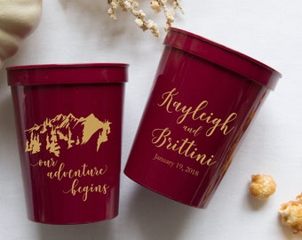 Our Adventure Begins - Mountain Wedding Stadium Plastic Cups - Engagement Party Favor -  - Wedding Favor