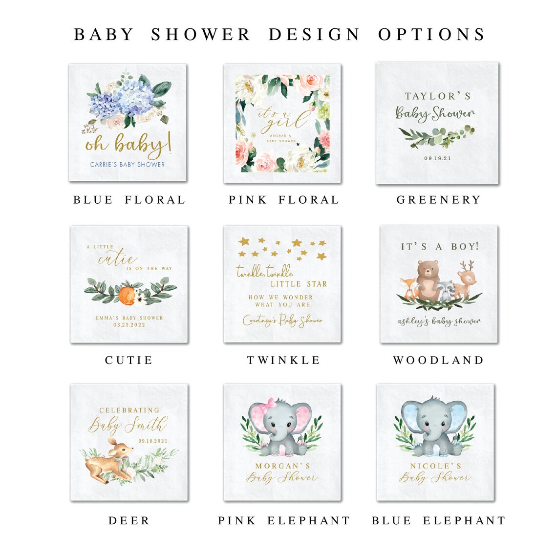 Pink Floral Baby Shower Napkins Personalized Napkins Custom Etsy