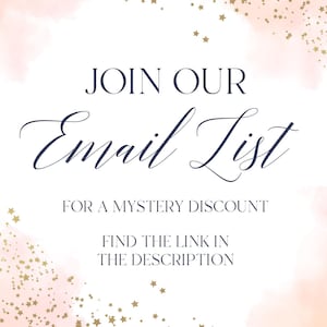 a pink and gold background with the words join our email list for a mystery discount