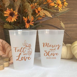 Personalized Wedding Cups: Fall In Love Design, Shatterproof Plastic